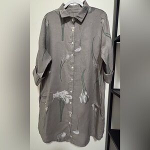 Catwalk Studio Linen button down Dress made in Italy OS grey with pattern
